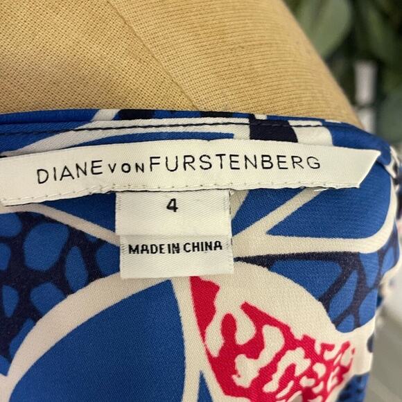 Diane Von Furstenberg DVF Printed Shift Sundress Sun Dress 4 Tomato Girl Summer - Picture 8 of 11